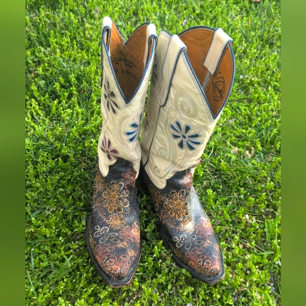 Rare Lucchese Women's Multicolor Leather & Stingray Metallic Cowboy Boots Sz 8
